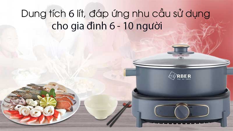 Nồi lẩu nướng đa năng Arber HH5.5LGRAY/GREEN - Hàng chính hãng