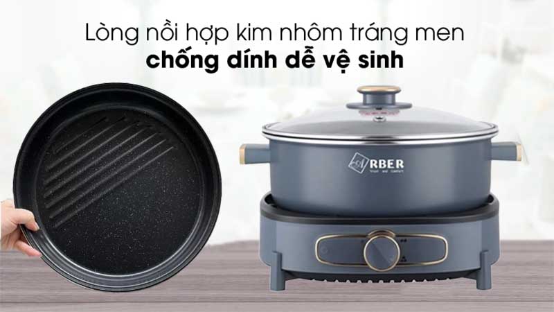 Nồi lẩu nướng đa năng Arber HH5.5LGRAY/GREEN - Hàng chính hãng