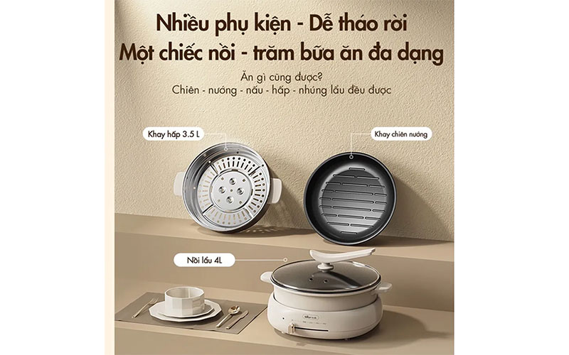 Nồi lẩu nướng hấp đa năng Bear C40W2 - Hàng chính hãng