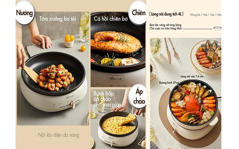Nồi lẩu nướng hấp đa năng Bear C40W2 - Hàng chính hãng
