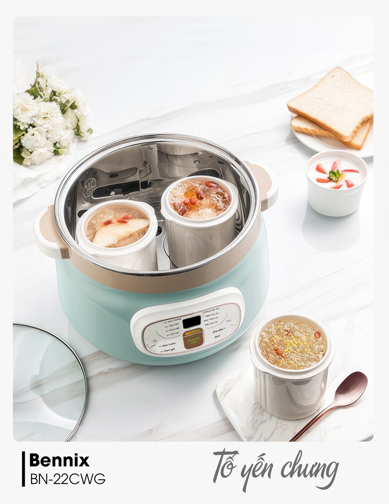Nồi có 2 tính năng hầm cách thủy và hầm chậm + hấp