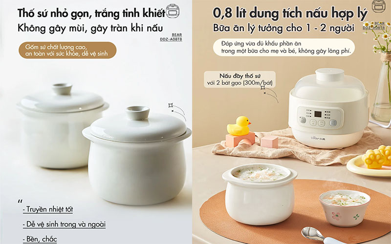 Nồi nấu chậm đa năng Bear DDZ-A08T8 - Hàng chính hãng