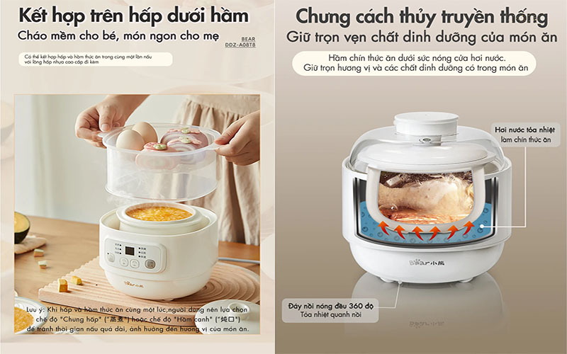 Nồi nấu chậm đa năng Bear DDZ-A08T8 - Hàng chính hãng