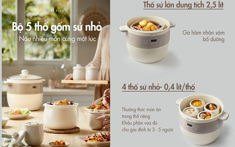 Dung tích thố của Nồi nấu chậm đa năng Bear DDZ-B25Q3