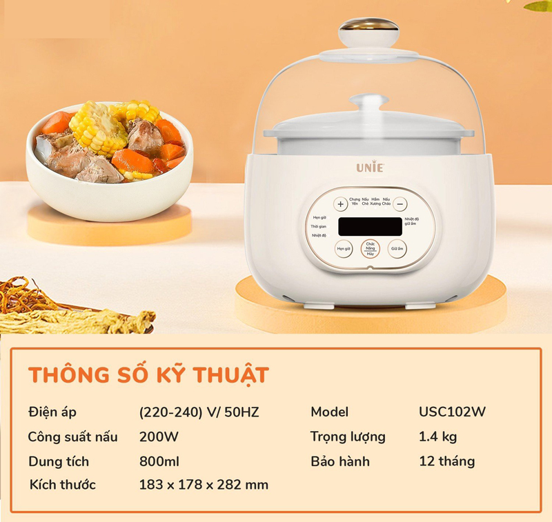 Nồi nấu chậm Unie USC102W - Hàng chính hãng