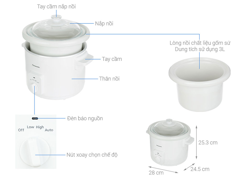 Nồi nấu chậm Panasonic 3 lít NF-N31AWRA - Hàng chính hãng