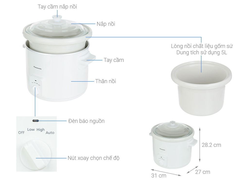 Nồi nấu chậm Panasonic 5 lít NF-N51AWRA  - Hàng chính hãng
