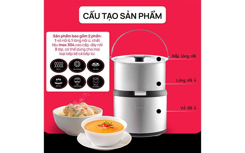 Cấu tạo của Nồi ủ giữ nhiệt La gourmet 326065