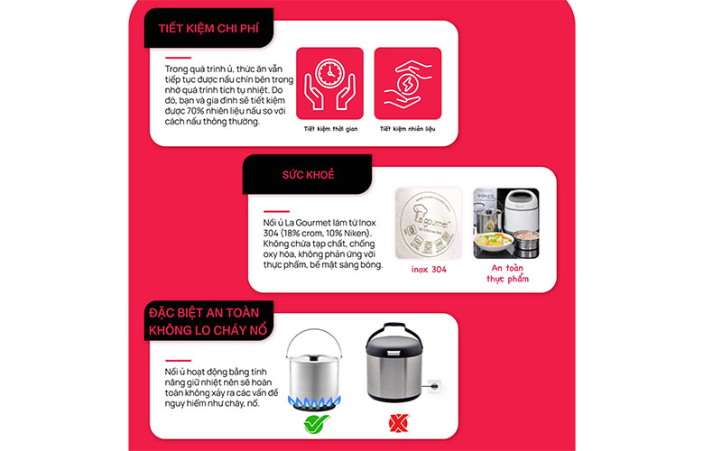 Ưu điểm của Nồi ủ giữ nhiệt La gourmet 326065