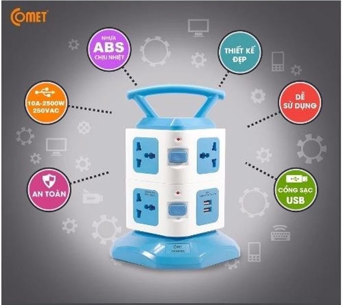 Ổ cắm nối dài có cổng USB Comet CES6703 - Hàng chính hãng