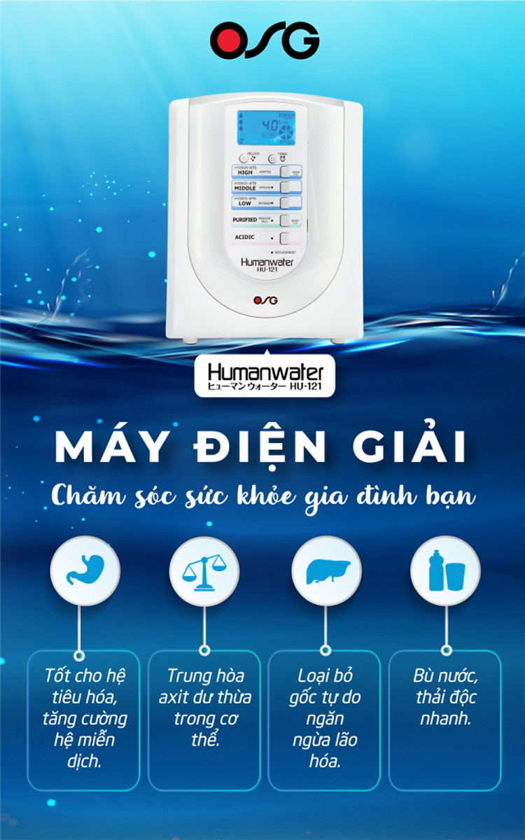 Máy điện giải ion kiềm OSG Human Water HU-121 - Hàng chính hãng