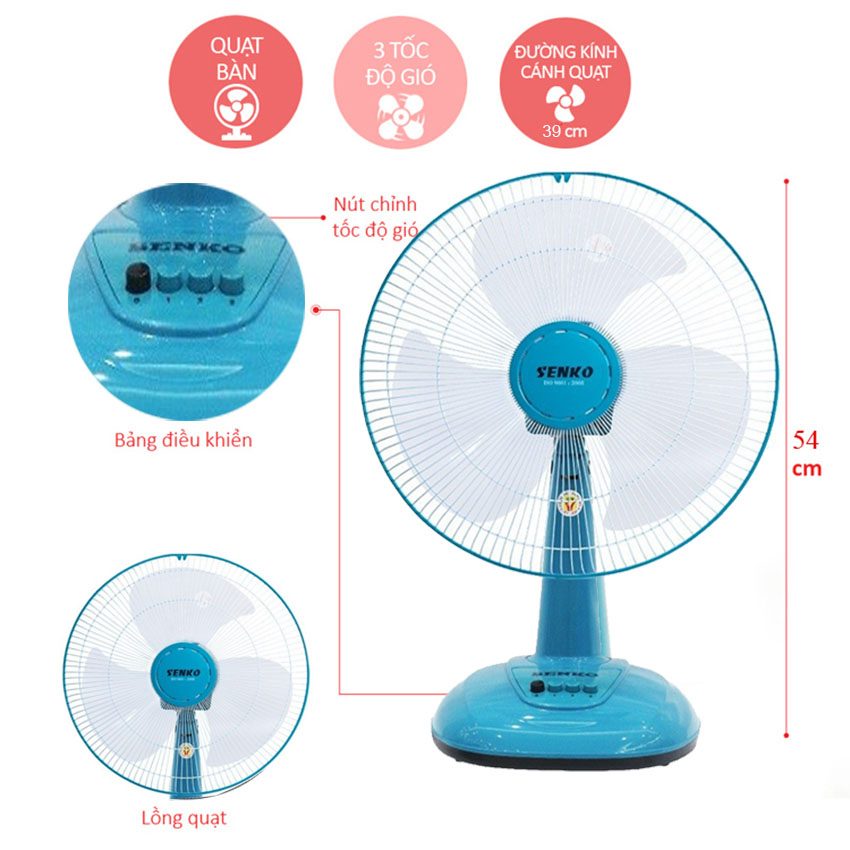 Kích thước của quạt bàn Senko B1610