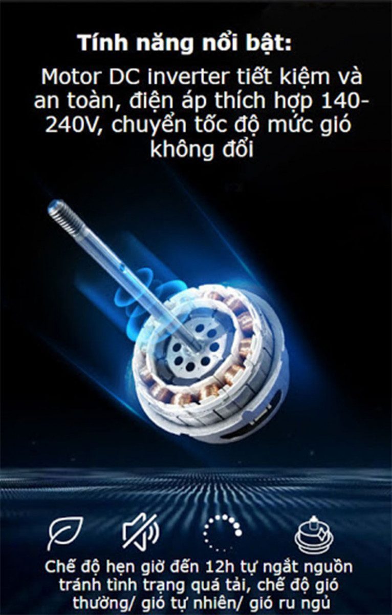 Quạt đứng Inverter Midea FS40-18AR sử dụng động cơ DC tiết kiệm điện