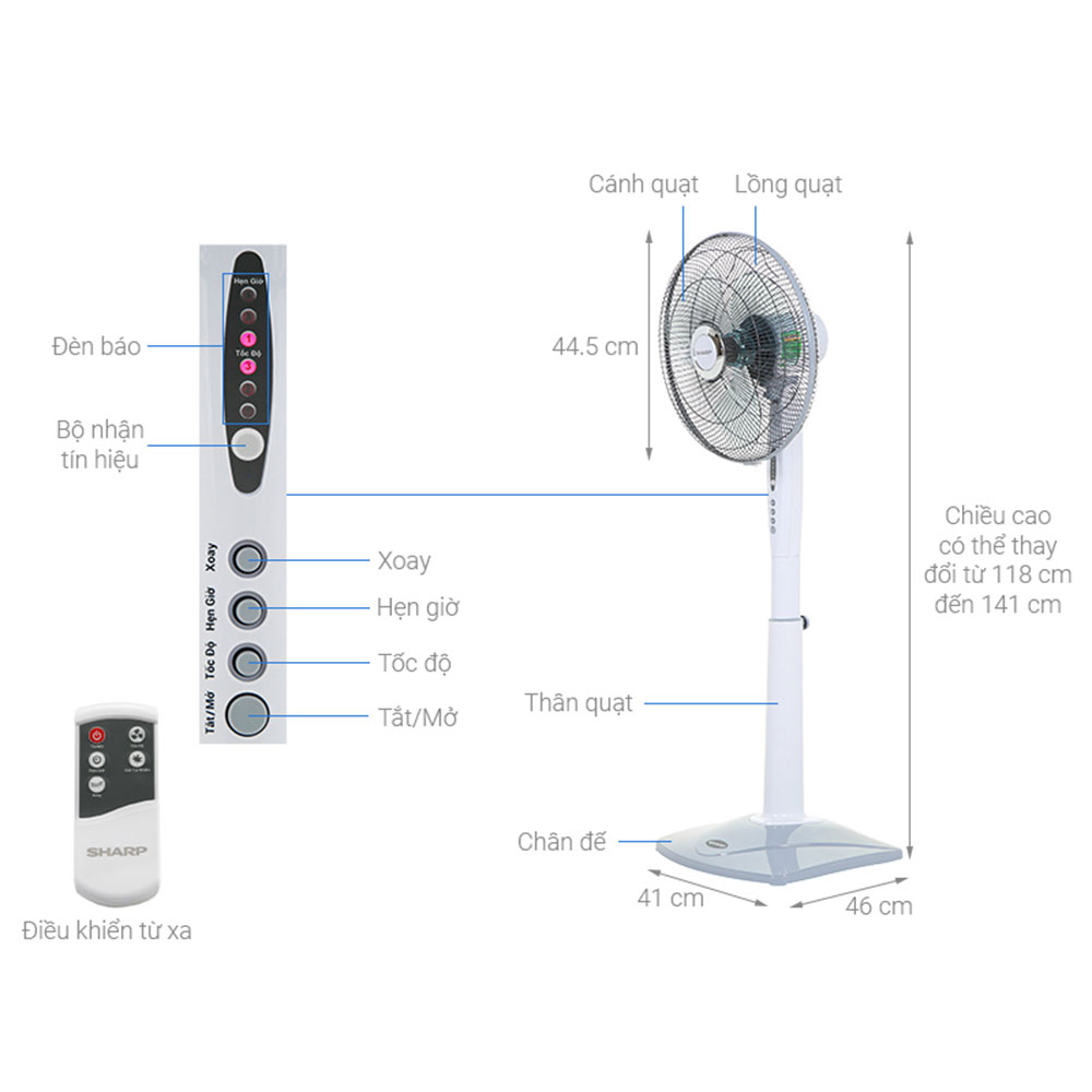Quạt đứng Sharp PJ-S40RV-LG có Remote - Hàng chính hãng
