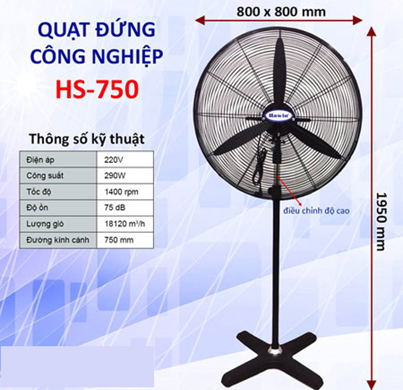 Quạt đứng công nghiệp đứng Hawin HS750 - Hàng chính hãng