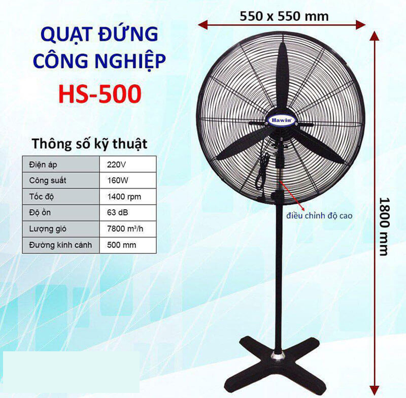 Quạt đứng công nghiệp Hawin HS500 - Hàng chính hãng
