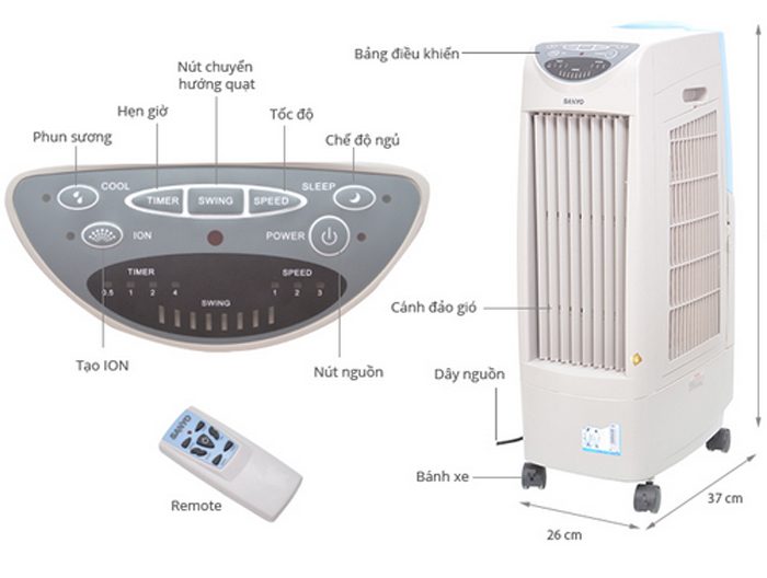 Quạt hơi nước Sanyo REF-B100MK3A - Hàng chính hãng