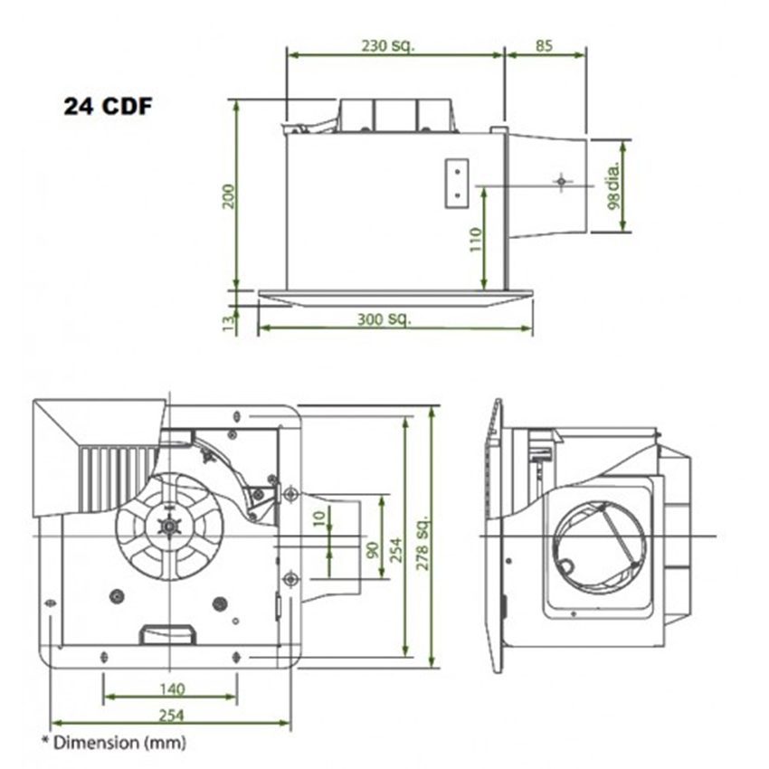 Kích thước của quạt hút KDK 24CDF