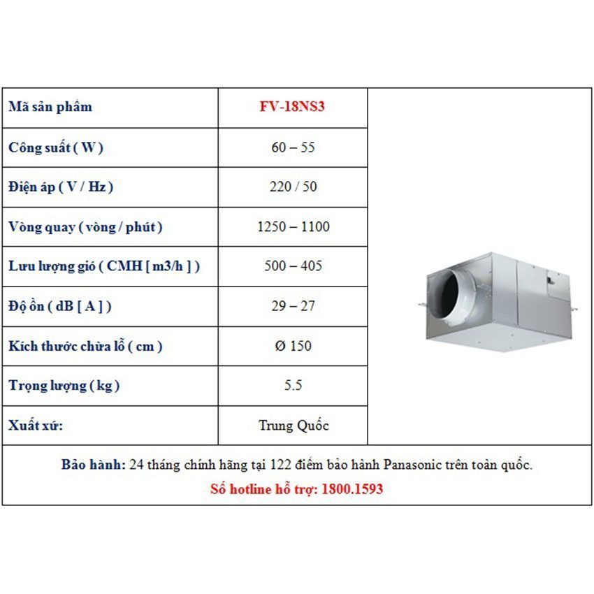 Quạt hút Cabinet Panasonic FV-18NS3 - Hàng chính hãng