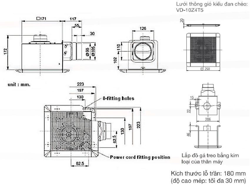Quạt hút gió âm trần Mitsubishi VD-10Z4T6 - Hàng chính hãng