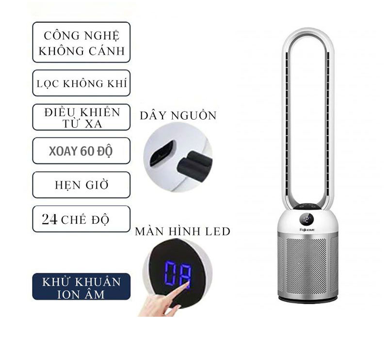 Quạt không cánh tích hợp lọc không khí Fujihome BF307DC - Hàng chính hãng