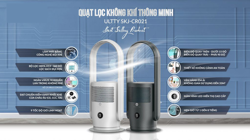 Quạt lọc không khí không cánh Ultty SKJ-CR021 với nhiều tính năng thông minh
