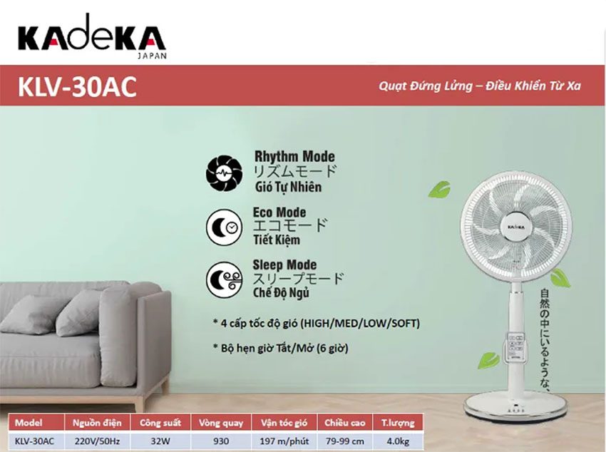 Quạt lửng Kadeka KLV-30AC - Hàng chính hãng