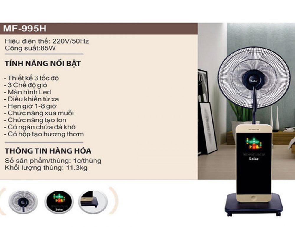 Quạt phun sương Saiko MF-995H - Hàng chính hãng