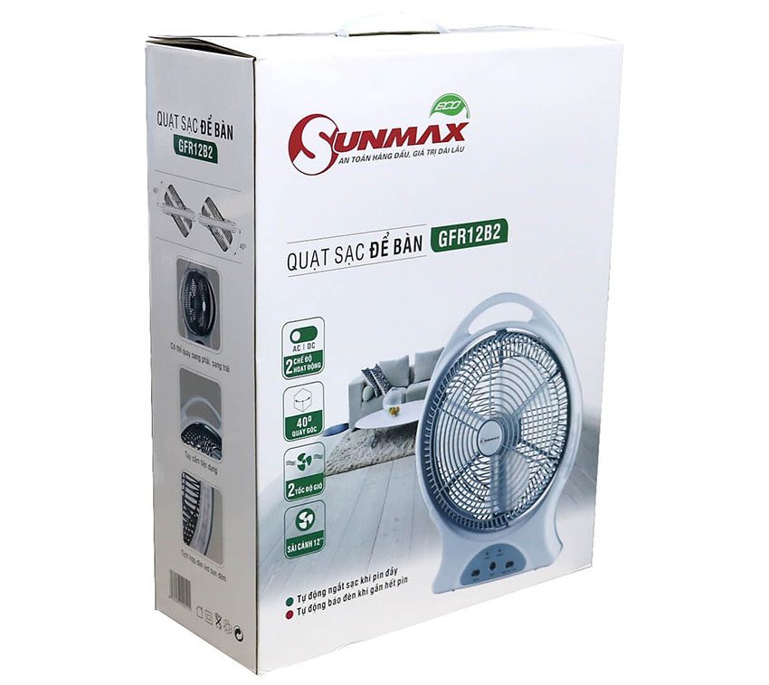 Quạt sạc để bàn Sunmax GFR12B2 - Hàng chính hãng