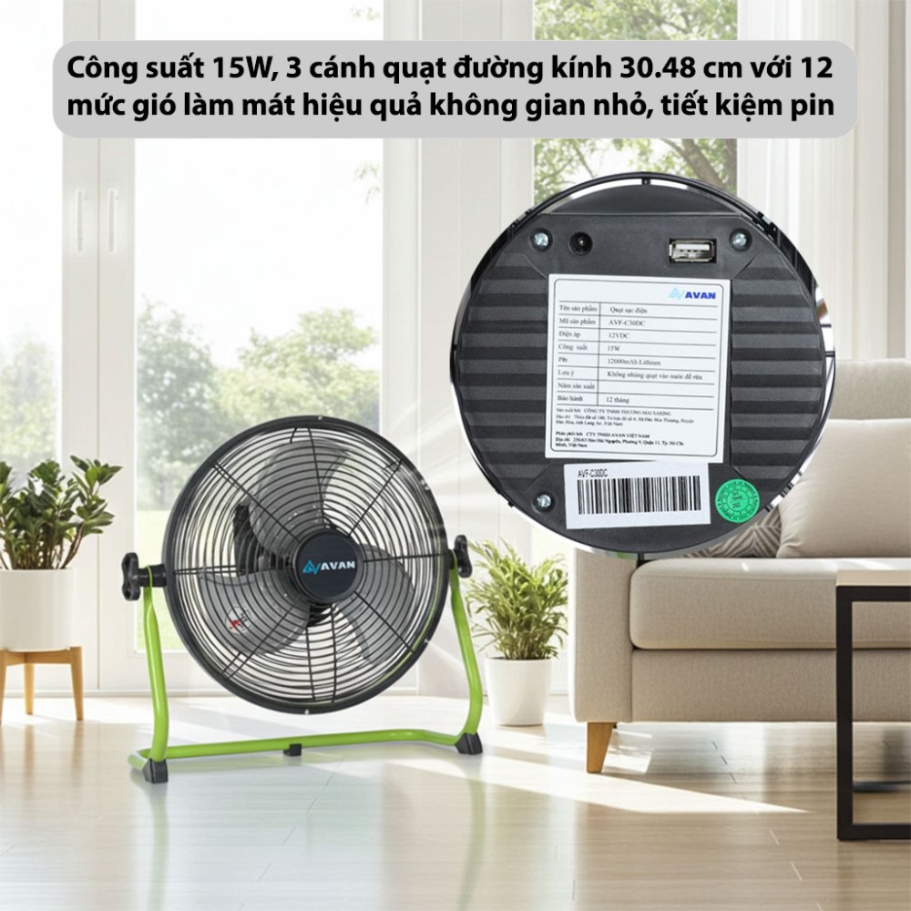 Quạt sạc điện 3 cánh AVAN AVF-C30DC - Hàng chính hãng