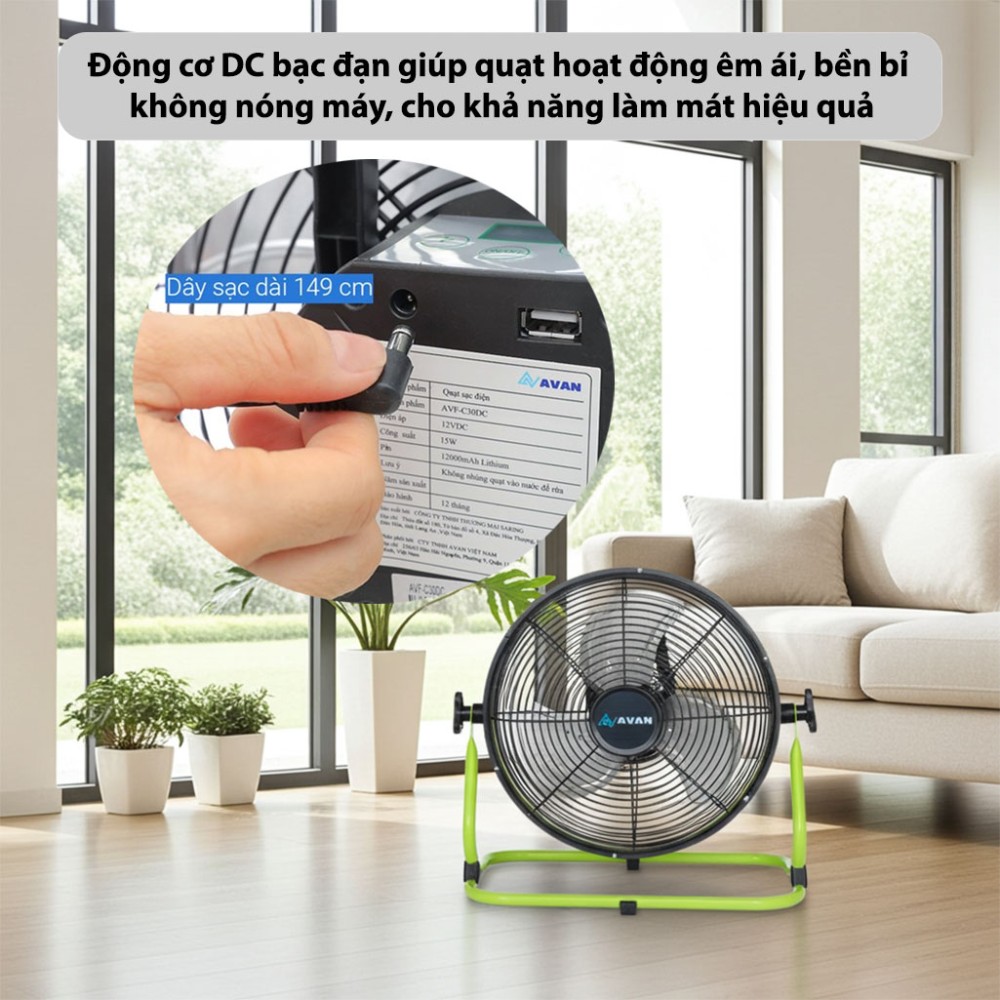 Quạt sạc điện 3 cánh AVAN AVF-C30DC - Hàng chính hãng