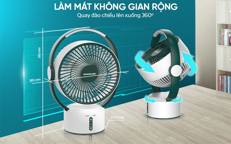 Quạt sạc điện Sunhouse SHD7116 - Hàng chính hãng