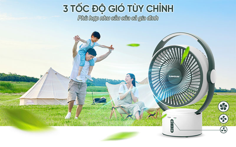 Quạt sạc điện Sunhouse SHD7116 - Hàng chính hãng