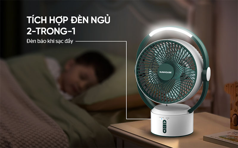 Quạt sạc điện Sunhouse SHD7116 - Hàng chính hãng