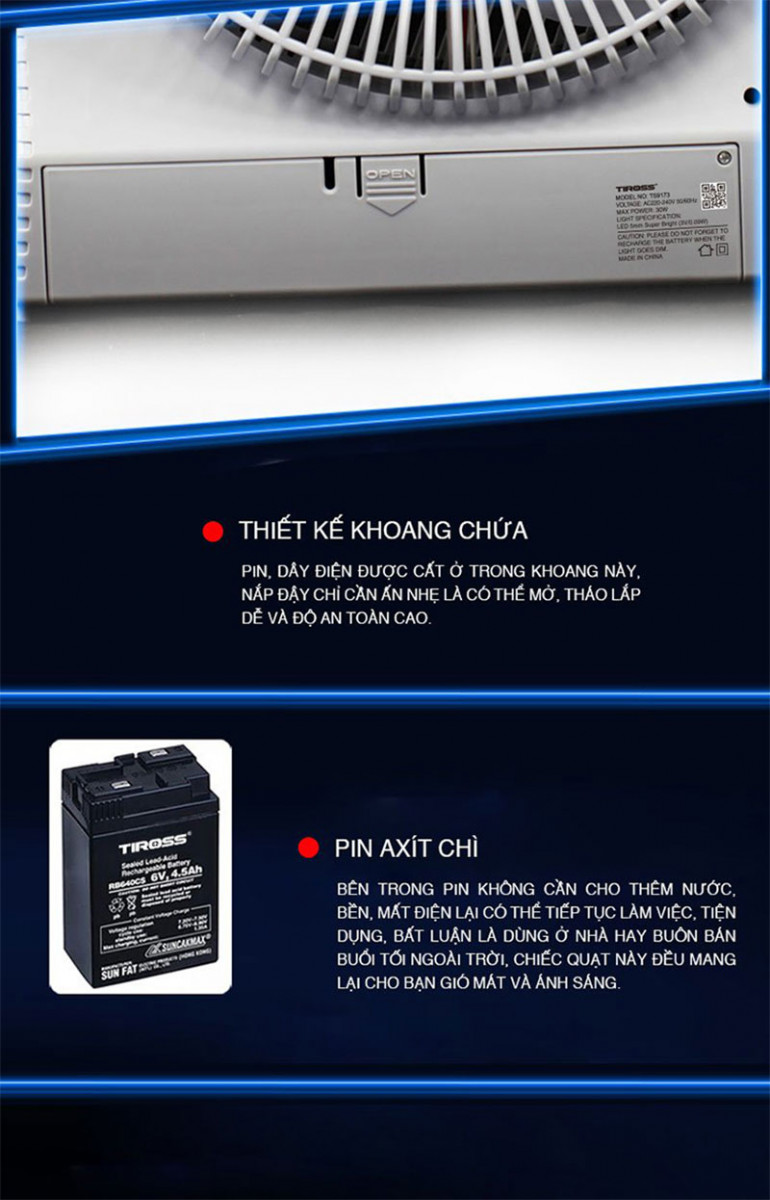 Quạt tích điện Tiross TS9173 - Hàng chính hãng