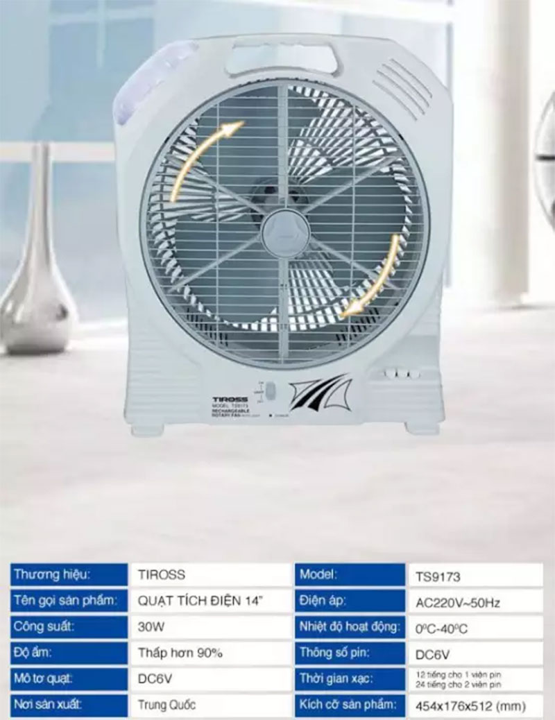Quạt tích điện Tiross TS9173 - Hàng chính hãng