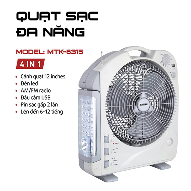 Quạt sạc điện Matika MTK-6315 - Hàng chính hãng