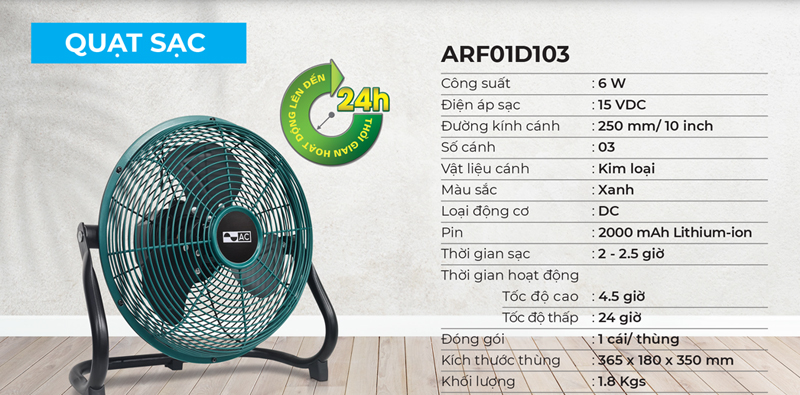 Quạt sạc tích điện AC ARF01D103 - Hàng chính hãng