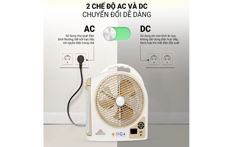 2 chế độ hoạt động của Quạt sạc tích điện Honjianda HJD-FL 223LED (1 Bình 6V5Ah)