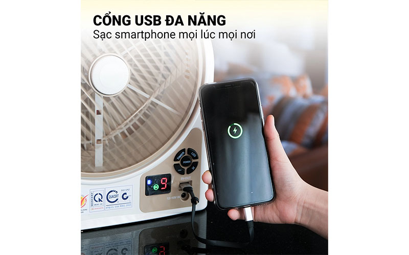 Cổng sạc USB của Quạt sạc tích điện Honjianda HJD-FL 223LED (1 Bình 6V5Ah)