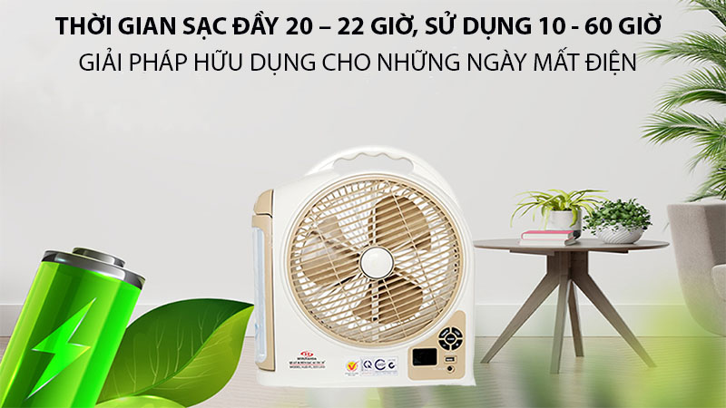 Thời gian sạc và sử dụng của Quạt sạc tích điện Honjianda HJD-FL 223LED (2 Bình 6V5Ah)