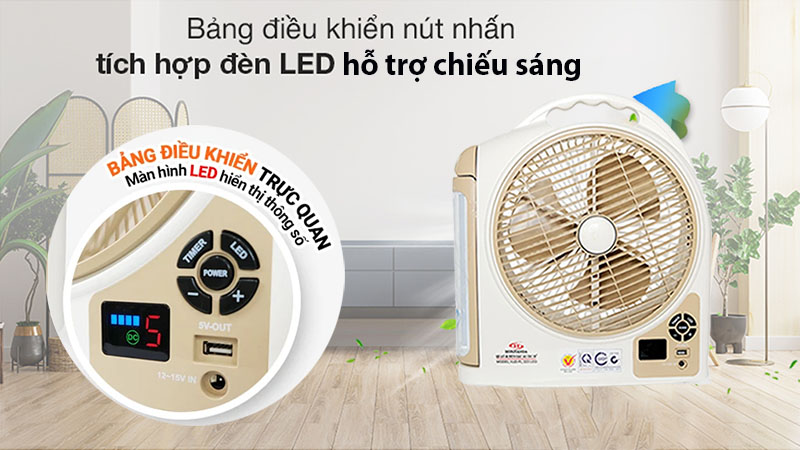 Điều khiển của Quạt sạc tích điện Honjianda HJD-FL 223LED (2 Bình 6V5Ah)