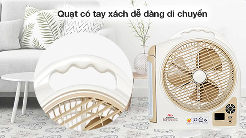 Thiết kế tay cầm của Quạt sạc tích điện Honjianda HJD-FL 223LED (2 Bình 6V5Ah)