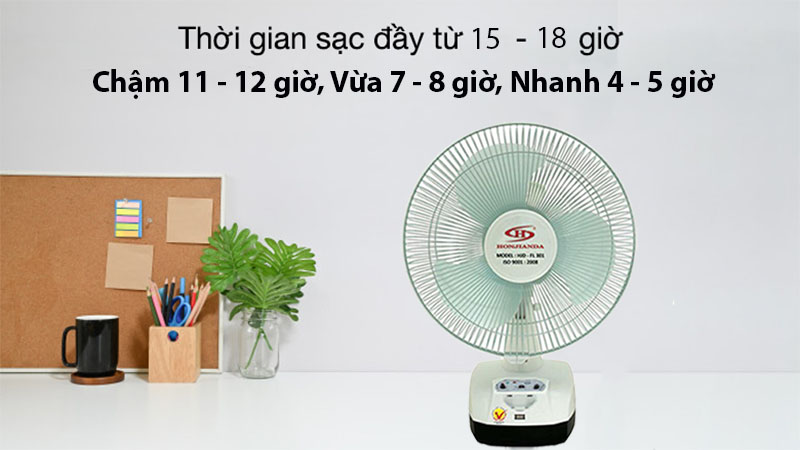 Quạt sạc tích điện Honjianda HJD-FL 301LED (1 Bình 6V5Ah) - Hàng chính hãng