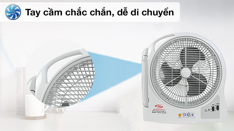 Thiết kế tay cầm của Quạt sạc tích điện Honjianda HJD-FL 313LED (1 Bình 6V5Ah)