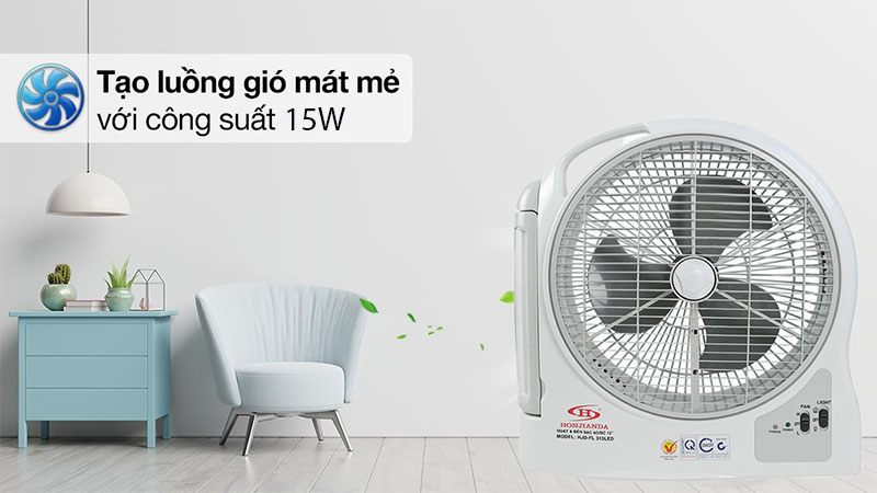 Quạt sạc tích điện Honjianda HJD-FL 313LED (2 Bình 6V5Ah) - Hàng chính hãng