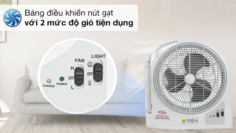 Quạt sạc tích điện Honjianda HJD-FL 313LED (2 Bình 6V5Ah) - Hàng chính hãng