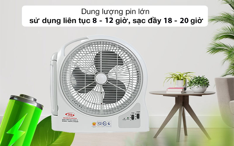 Quạt sạc tích điện Honjianda HJD-FL 313LED (2 Bình 6V5Ah) - Hàng chính hãng