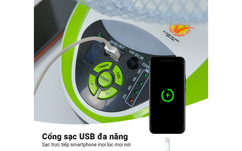 Quạt sạc tích điện Honjianda HJD-FL 316LED (Bình 12V 5Ah) - Hàng chính hãng