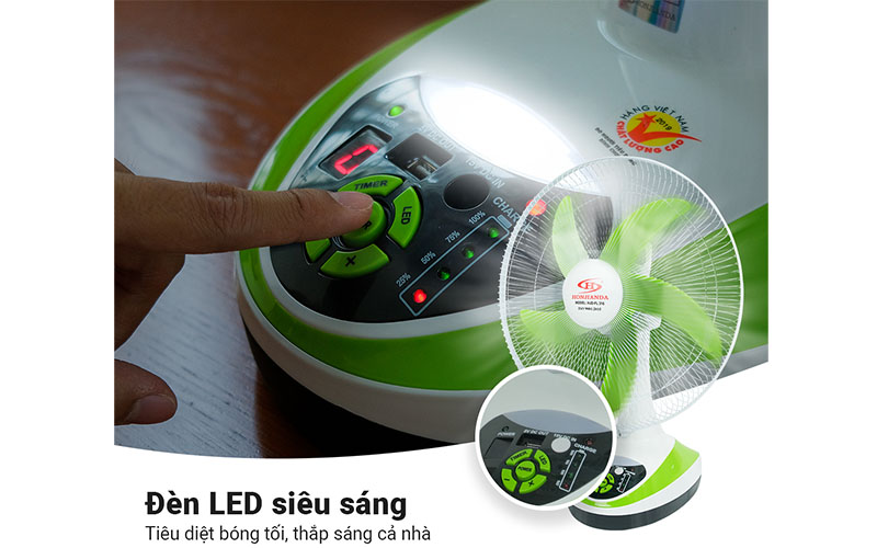 Quạt sạc tích điện Honjianda HJD-FL 316LED (Bình 12V 5Ah) - Hàng chính hãng